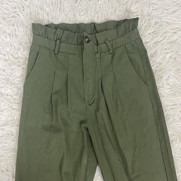 7 For All Mankind Womens Army Green Paperbag Waist Wide Leg Pants Trousers Med - Picture 3 of 9